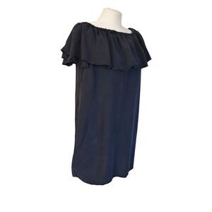 Zara Woman Premium Denim Off Shoulder Dress Black Ruffle Neckline S Modal Lyocel